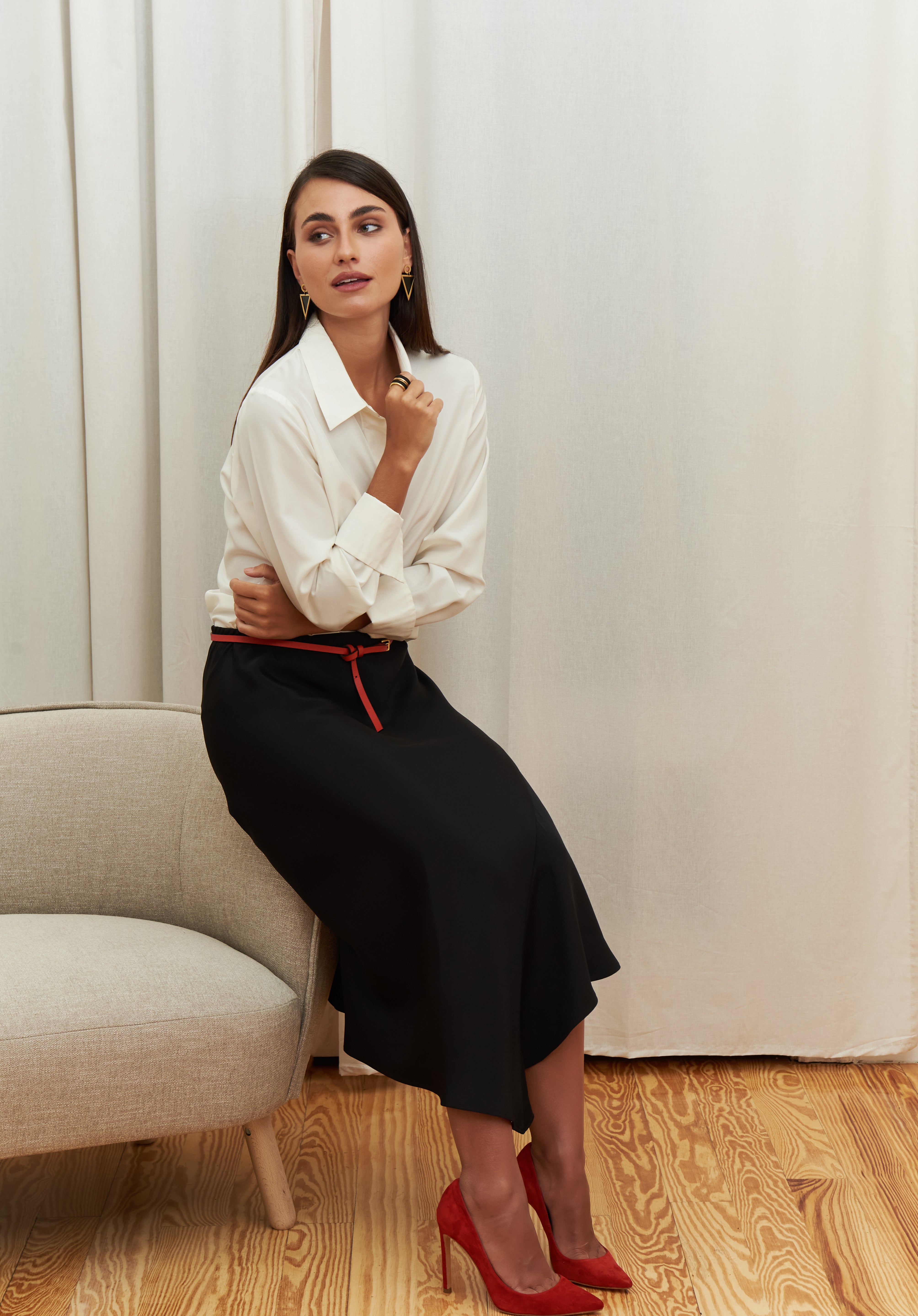 Celeste Cascade Skirt in 100% certified Como silk features an elasticated waistband and cascading hemline, offering refined elegance for day-to-night style.