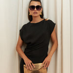 Gilded Mini Dress in 100% certified Como silk features a golden zamak accessory and asymmetrical draping—ideal for cocktail events and evening sophistication.